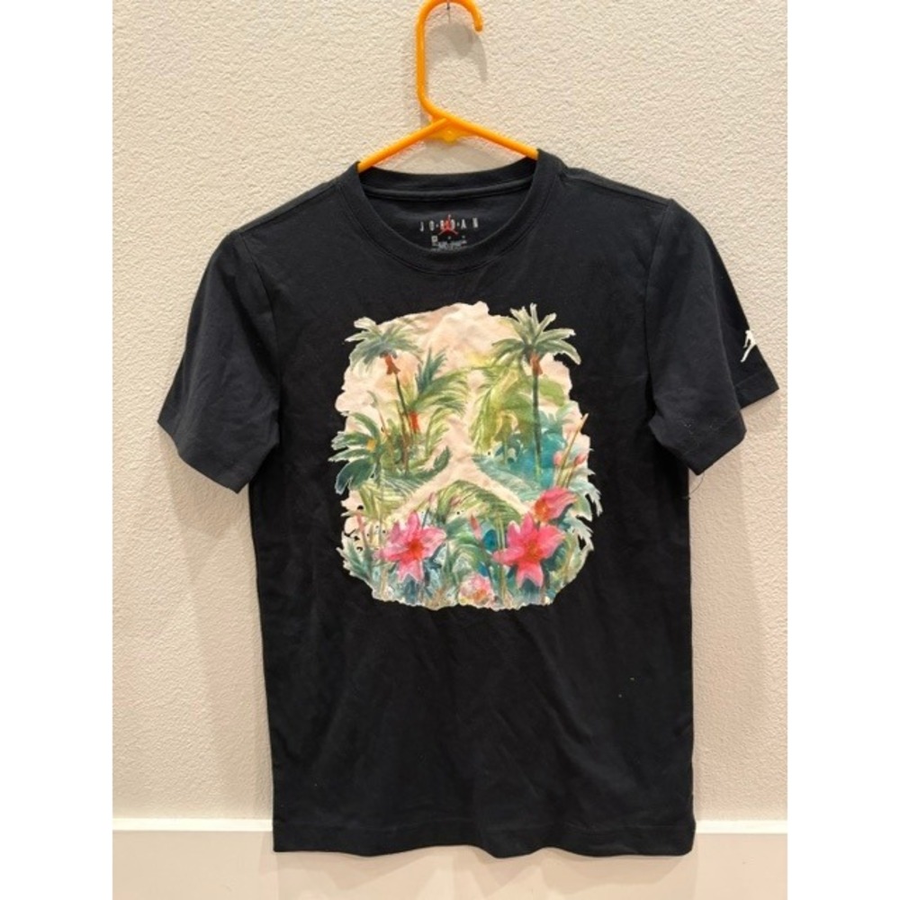 Jordan Boys Black Tropical Jumpman Graphic T-Shirt Size M 10-12 YRS Palm Trees